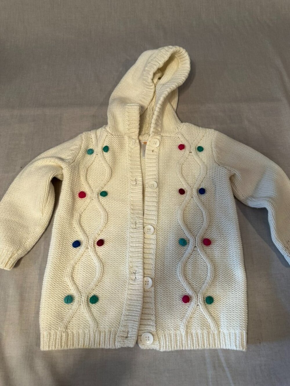 Gymboree 3T Hooded Cable Knit Cardigan with Pom Poms